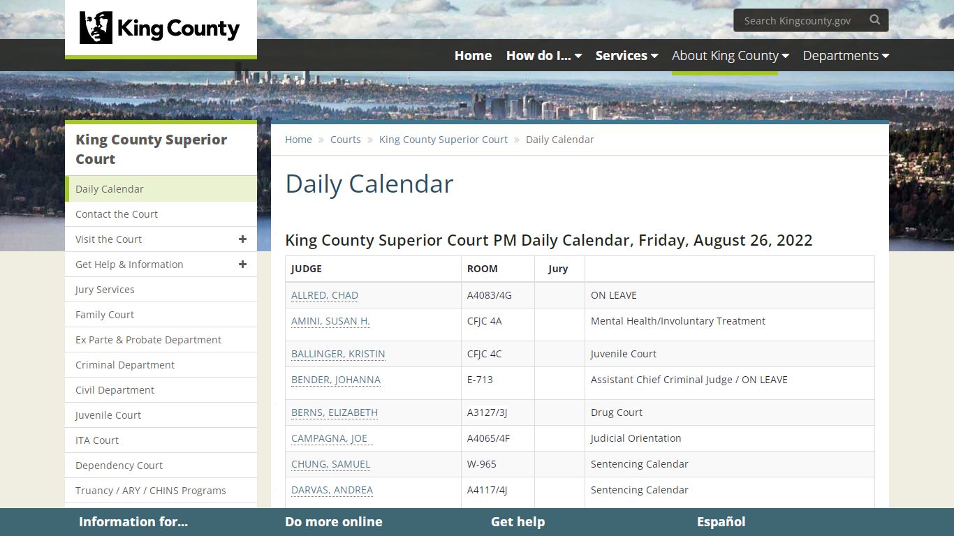 Daily Calendar - King County